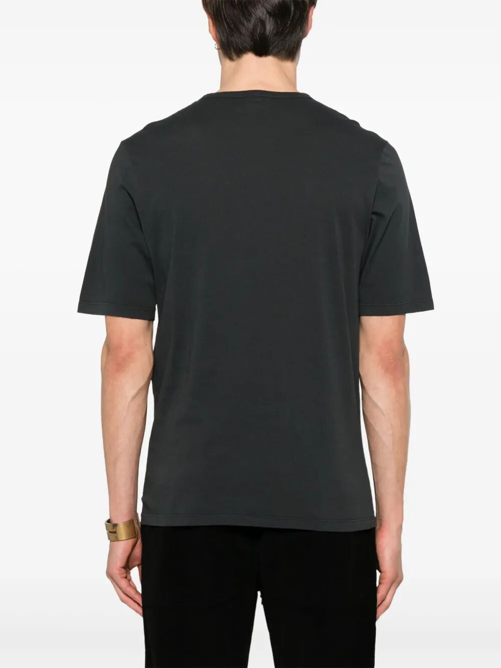 Saint Laurent Men Tonal Logo Embroidery Cotton T-Shirt