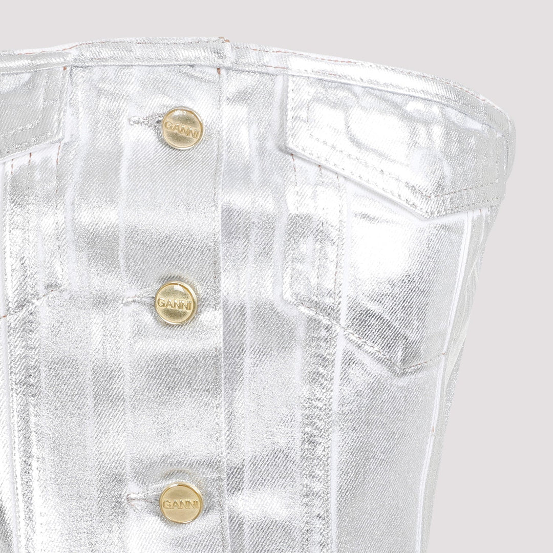 Ganni Foil Corsage Denim Top Women