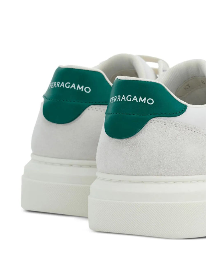 Ferragamo Men Cassina Leather Sneakers With Gancini Patch