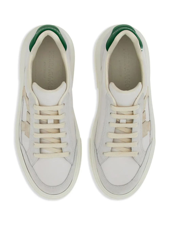 Ferragamo Men Cassina Leather Sneakers With Gancini Patch