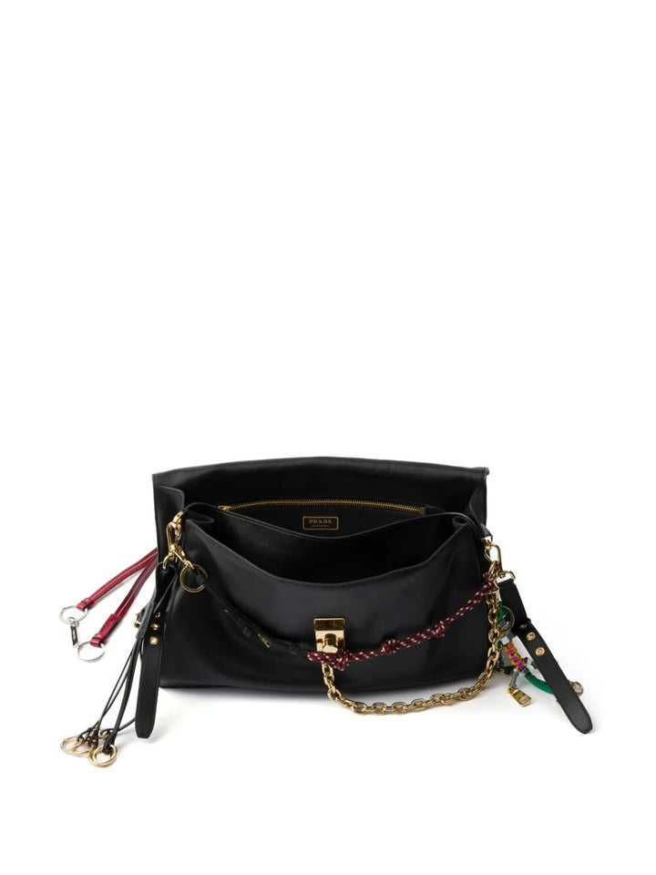 Prada Women Prada Soft Sound Large Leather Shoulder Bag With Charms