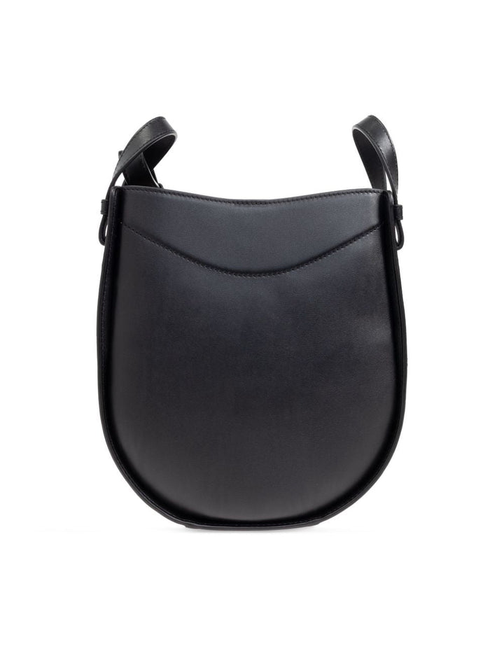 Black saddle bag on a white background