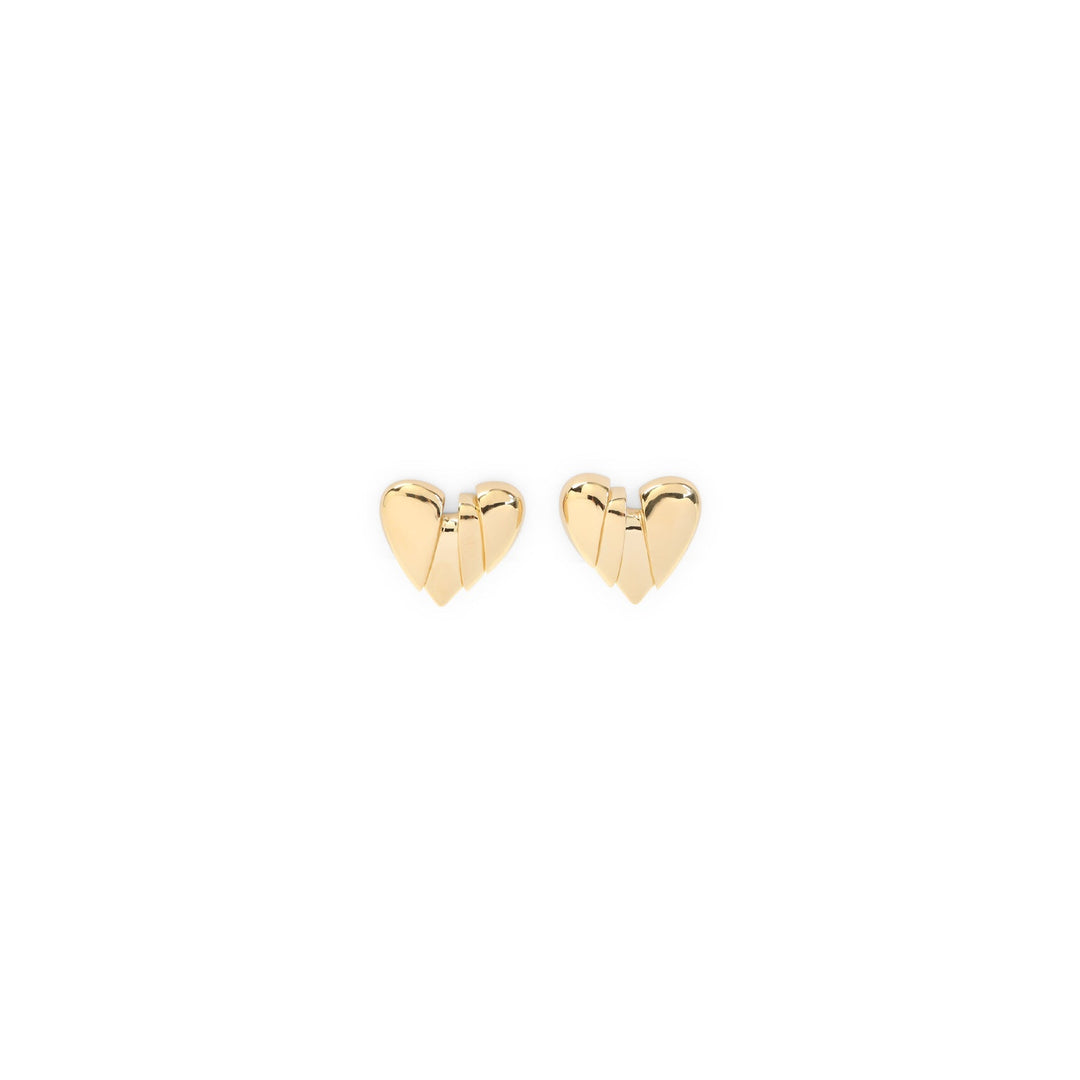 Gold heart-shaped earrings on a white background