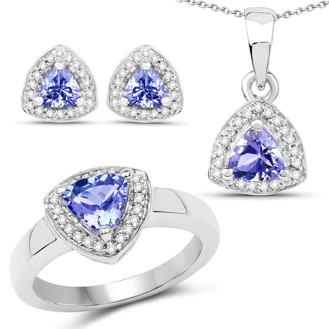 3.22 Carat Genuine Tanzanite &amp; White Topaz .925 Sterling Silver Ring