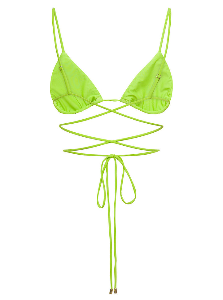 Self-Portrait Women Bikini Top With All-Over Crystal Embellishment In Green Polyamide Woman