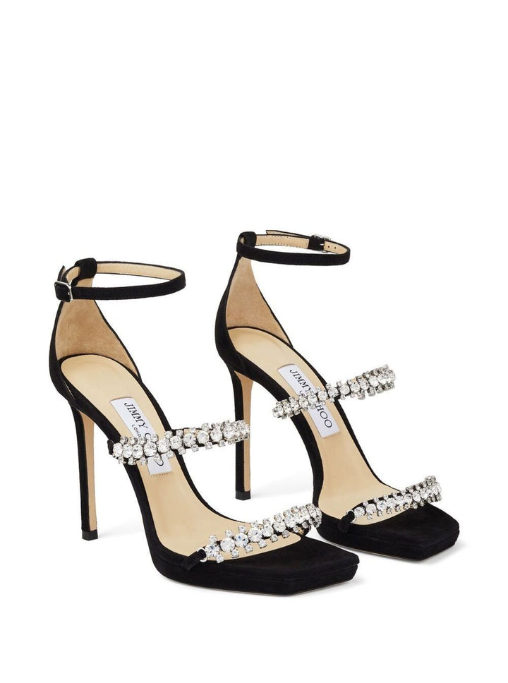 Jimmy Choo Women Black Bing Sandals With Crustal Embellishment In Leather Woman