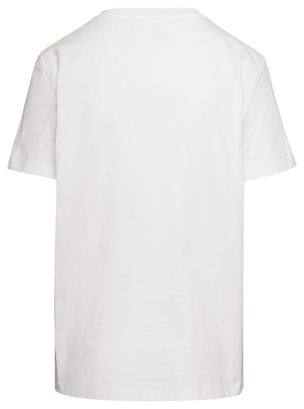 Max Mara Women White Crew Neck T-Shirt With Embroidered Design And Logo In Cotton Woman