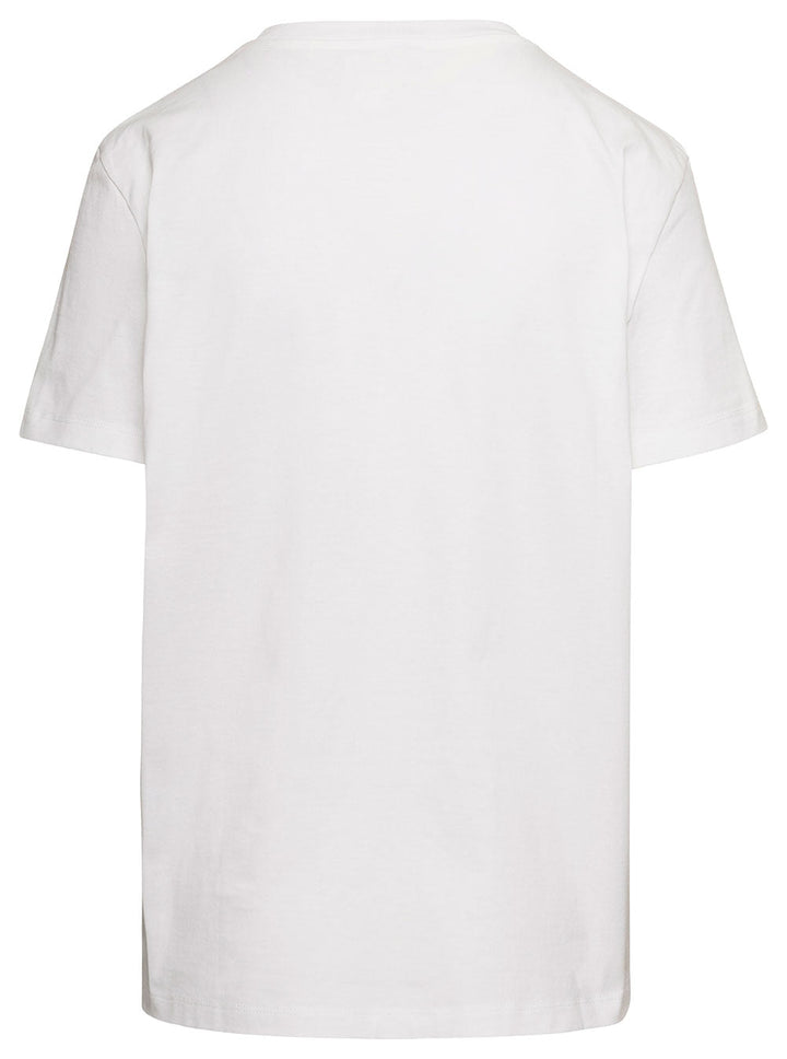 Max Mara Women White Crew Neck T-Shirt With Embroidered Design And Logo In Cotton Woman