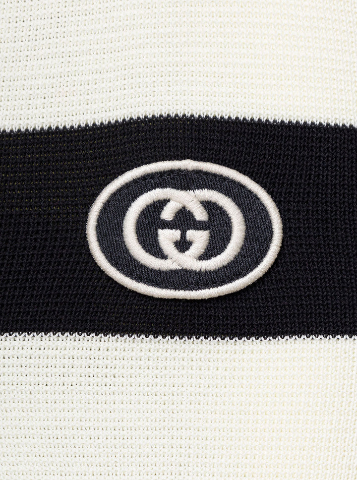 Gucci Men Striped Black And White Knit Polo With Detachable Sleeves In Cotton Man