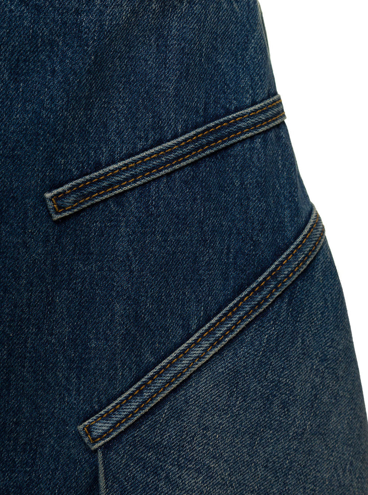 Alexander Mcqueen Women Blue Mini Dress With Cut-Out Detail And Pleated Skirt In Cotton Denim Woman