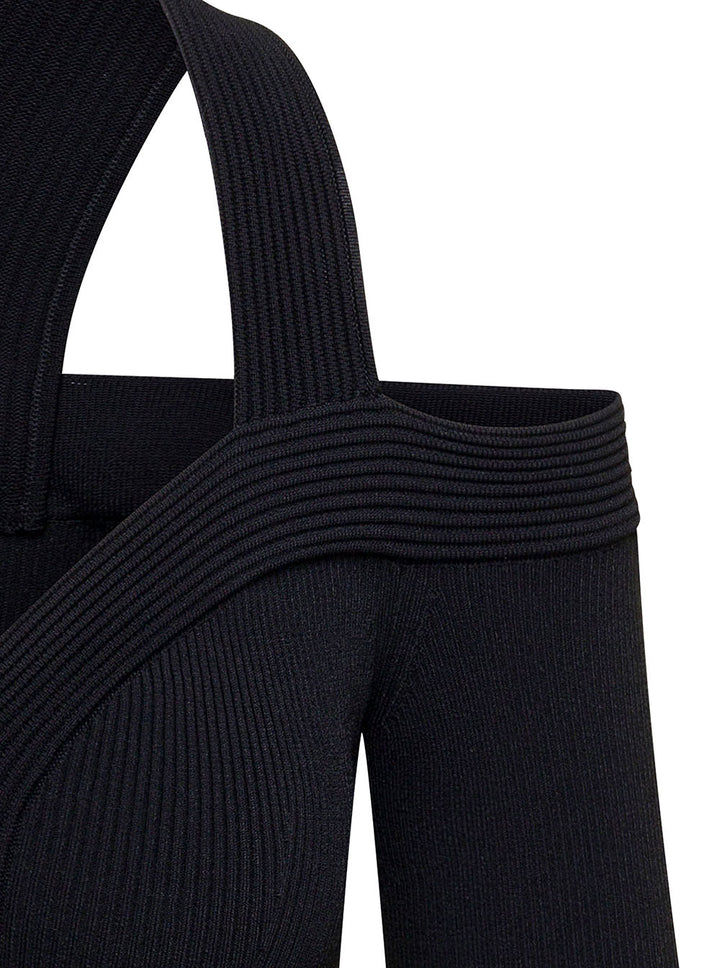 Alexander Mcqueen Women Black Cropped Top With Cut-Out Details Black In Jersey Stretch Woman