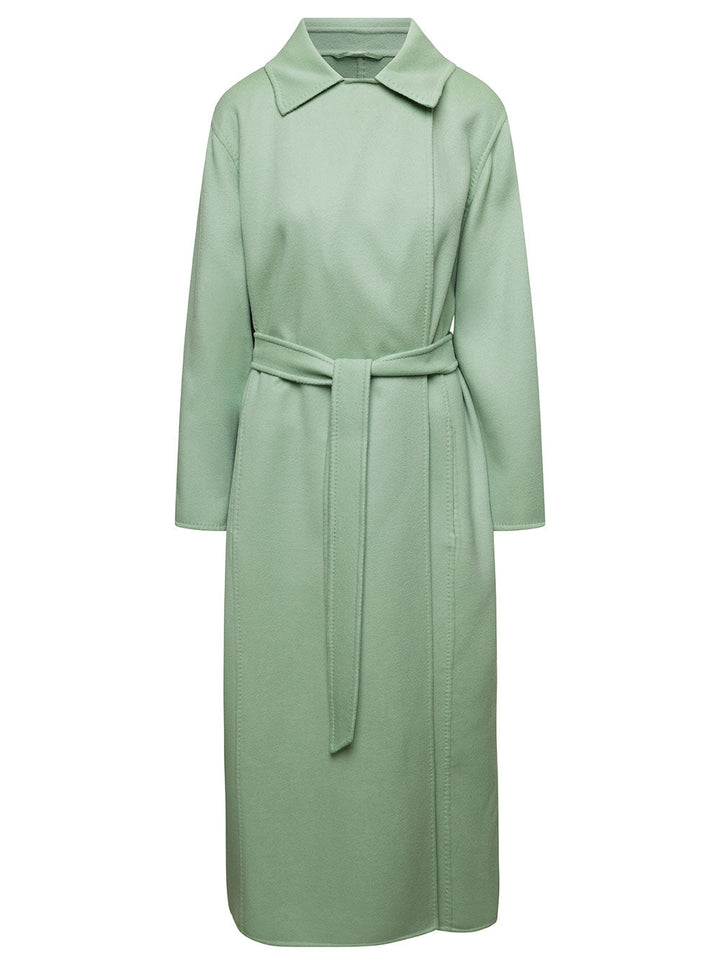 Max Mara Women Light Green Hans Long Coat With Belt In Wool Blend Woman