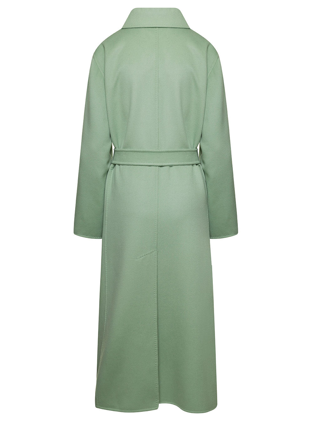 Max Mara Women Light Green Hans Long Coat With Belt In Wool Blend Woman