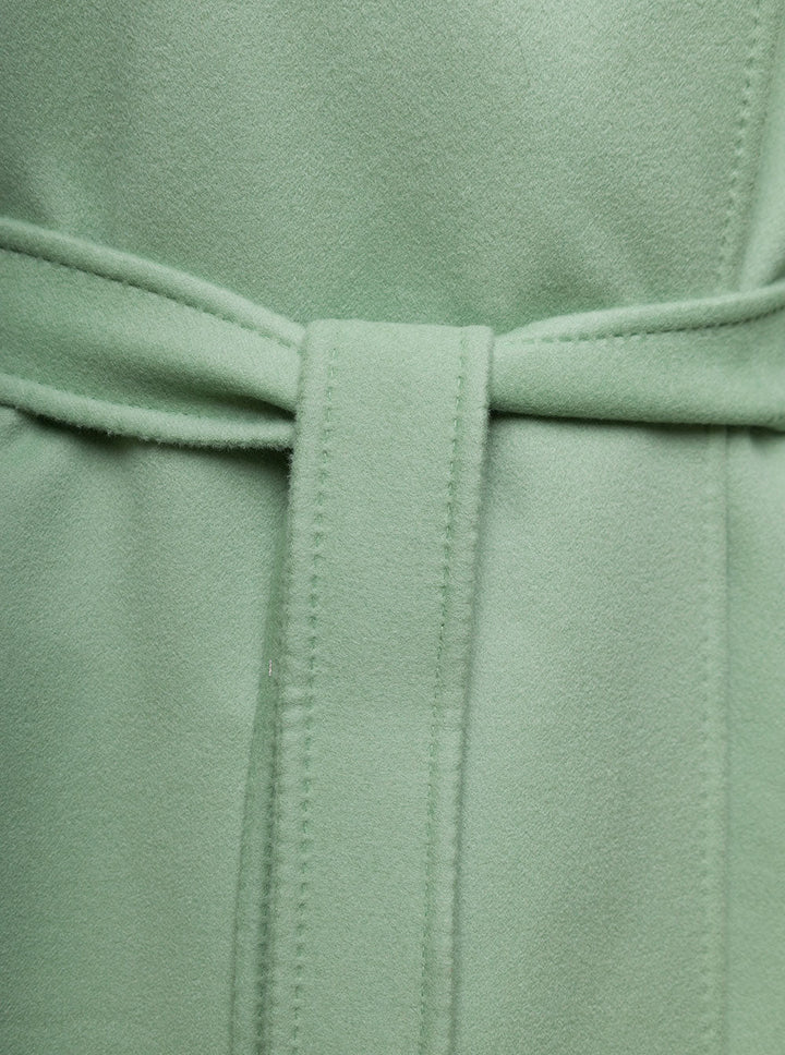 Max Mara Women Light Green Hans Long Coat With Belt In Wool Blend Woman