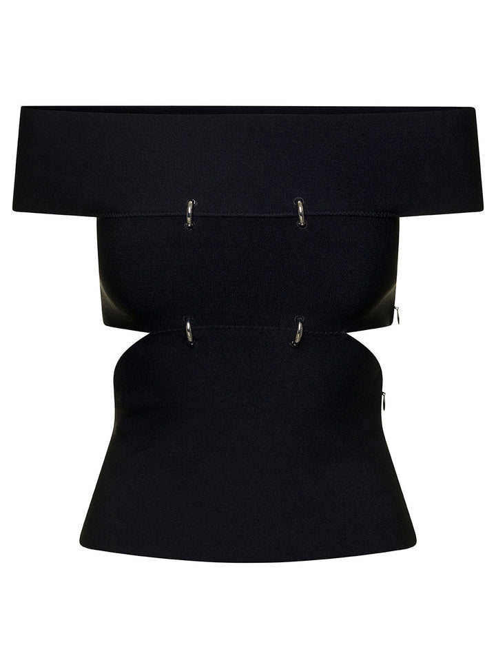 Alexander Mcqueen Women Black Off-The-Shoulders Top With Cut-Out And Metal Rings In Viscose Blend Woman