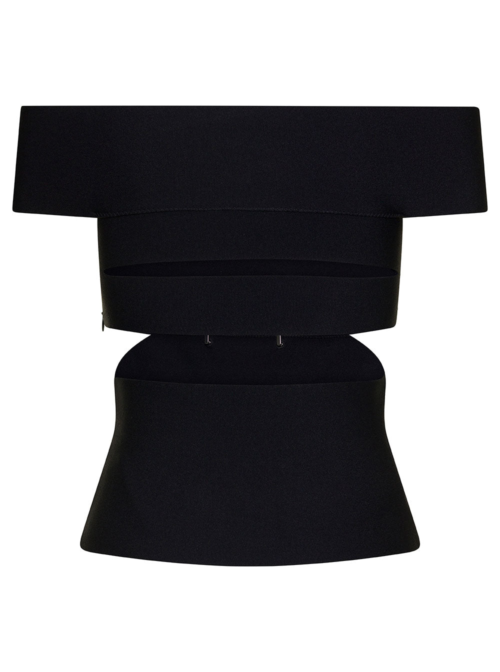 Alexander Mcqueen Women Black Off-The-Shoulders Top With Cut-Out And Metal Rings In Viscose Blend Woman