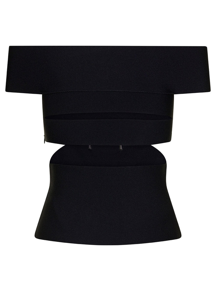 Alexander Mcqueen Women Black Off-The-Shoulders Top With Cut-Out And Metal Rings In Viscose Blend Woman