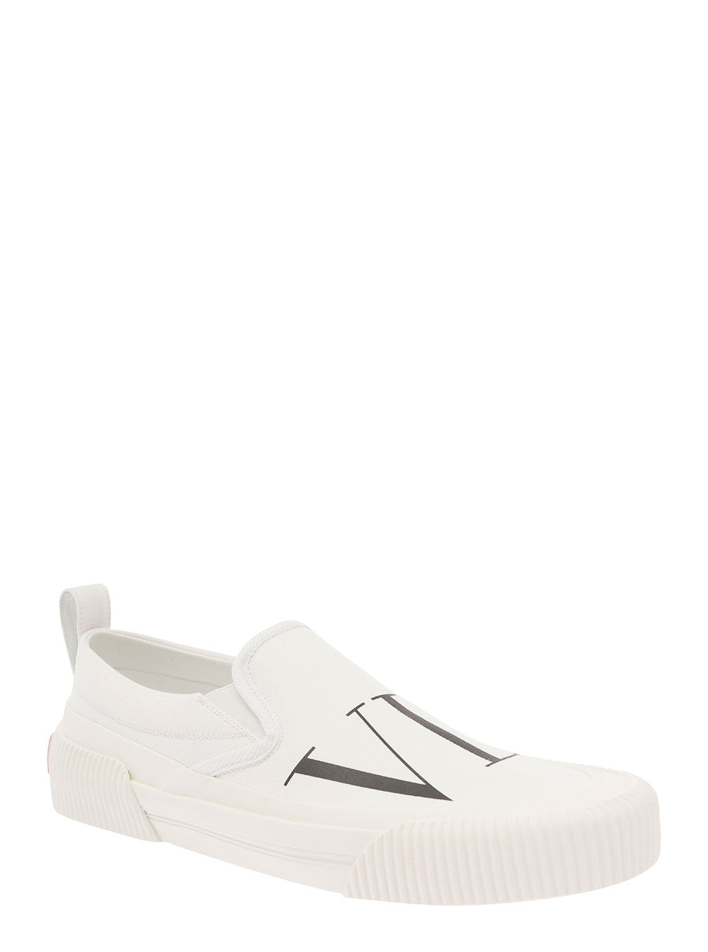 Valentino Garavani Men White Slip-On Sneakers With Vltn Print In Canvas Man