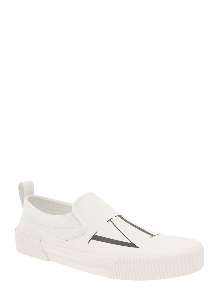 Valentino Garavani Men White Slip-On Sneakers With Vltn Print In Canvas Man