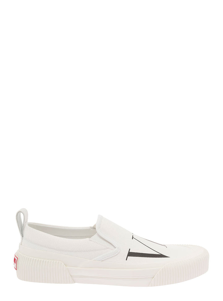 Valentino Garavani Men White Slip-On Sneakers With Vltn Print In Canvas Man
