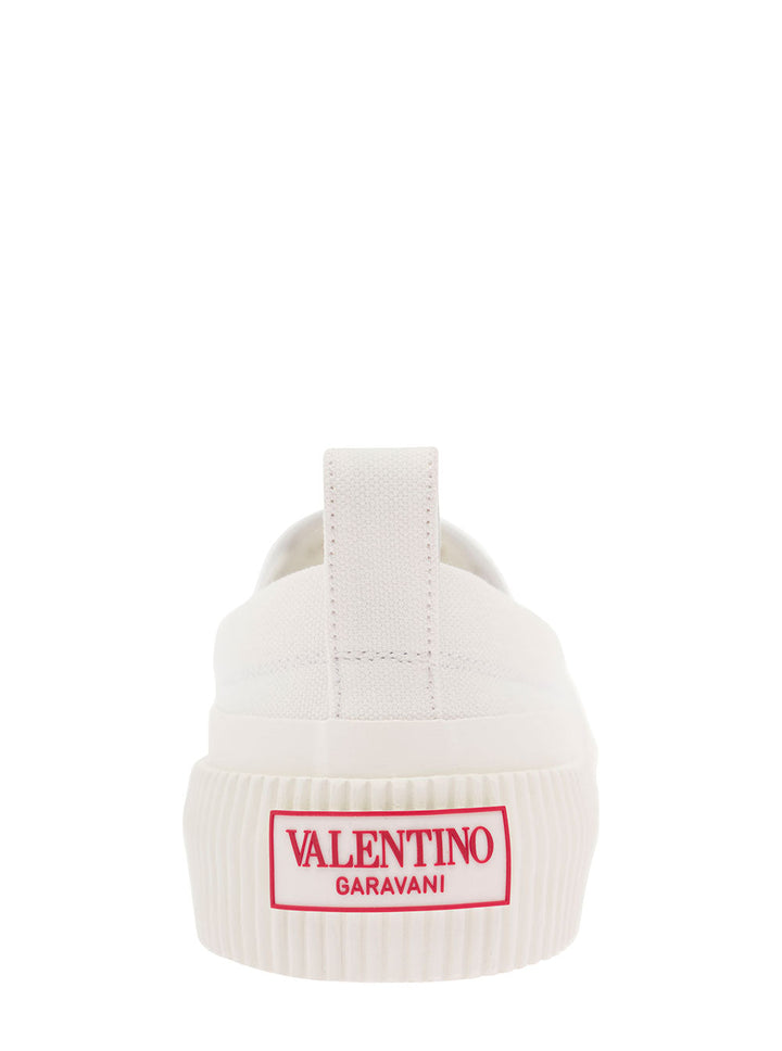 Valentino Garavani Men White Slip-On Sneakers With Vltn Print In Canvas Man