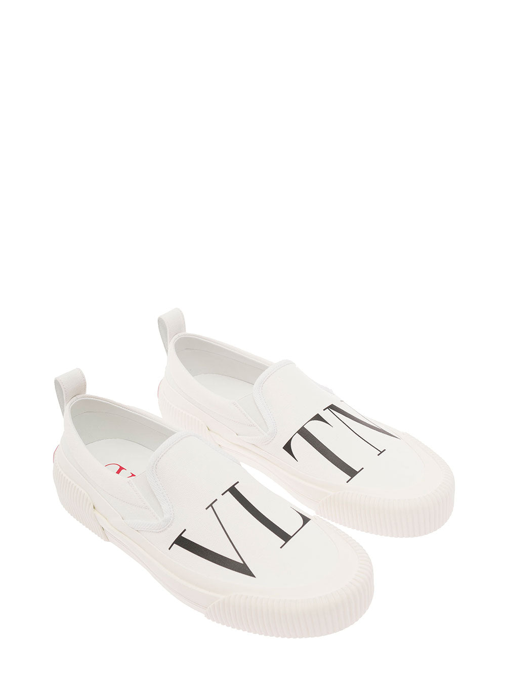 Valentino Garavani Men White Slip-On Sneakers With Vltn Print In Canvas Man