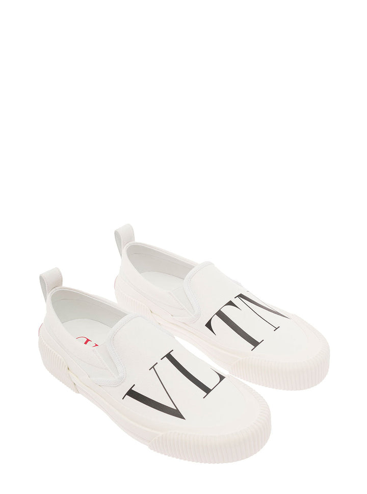 Valentino Garavani Men White Slip-On Sneakers With Vltn Print In Canvas Man