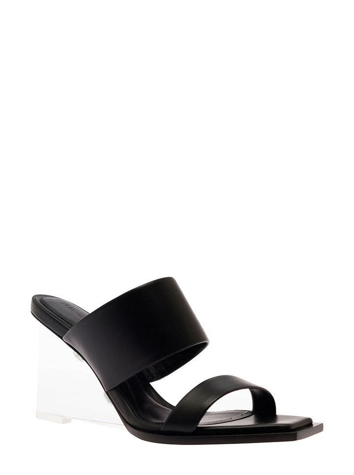 Alexander Mcqueen Women Black Wedge With Double Strap And Trasparent Plexiglass Heel In Smooth Leather Woman