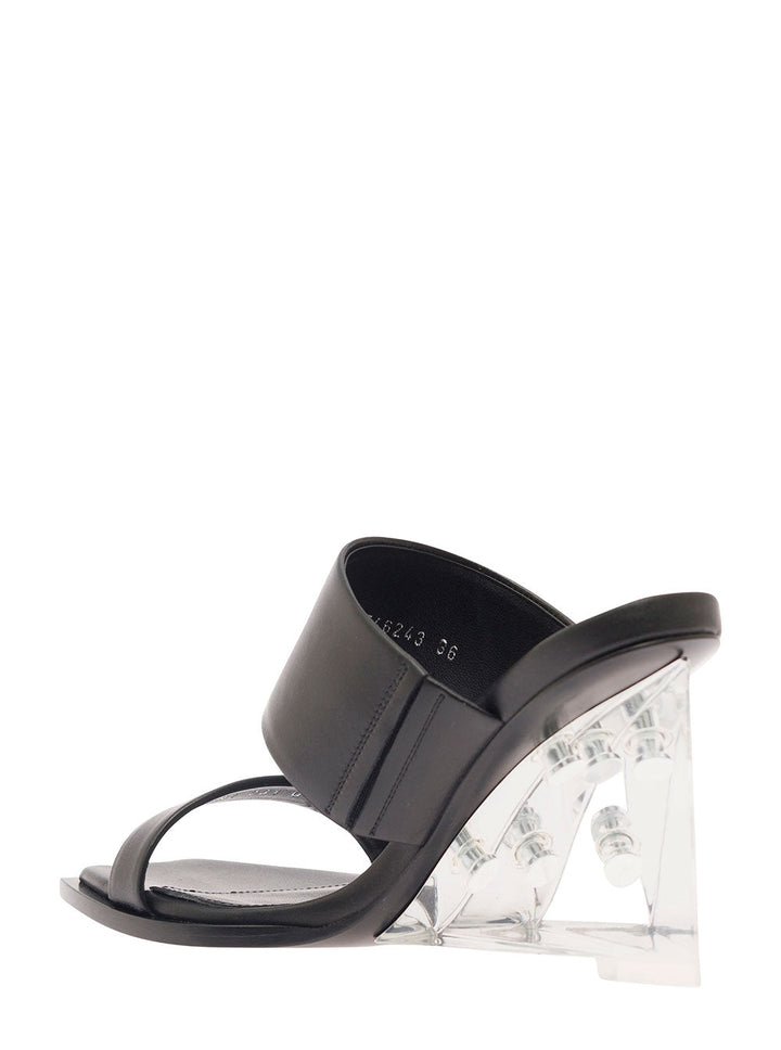 Alexander Mcqueen Women Black Wedge With Double Strap And Trasparent Plexiglass Heel In Smooth Leather Woman