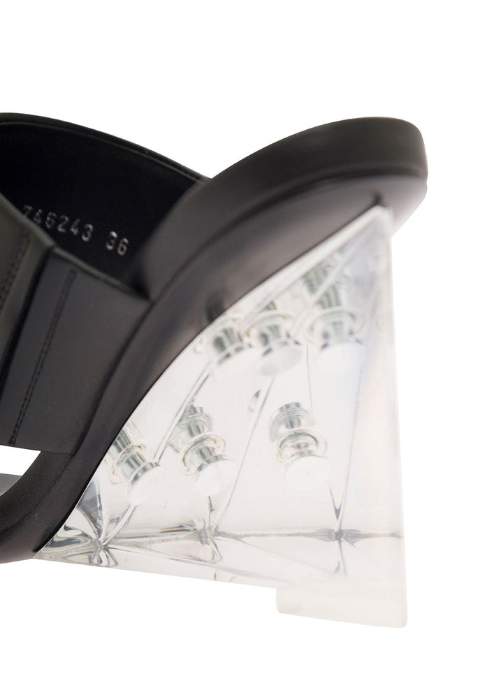 Alexander Mcqueen Women Black Wedge With Double Strap And Trasparent Plexiglass Heel In Smooth Leather Woman