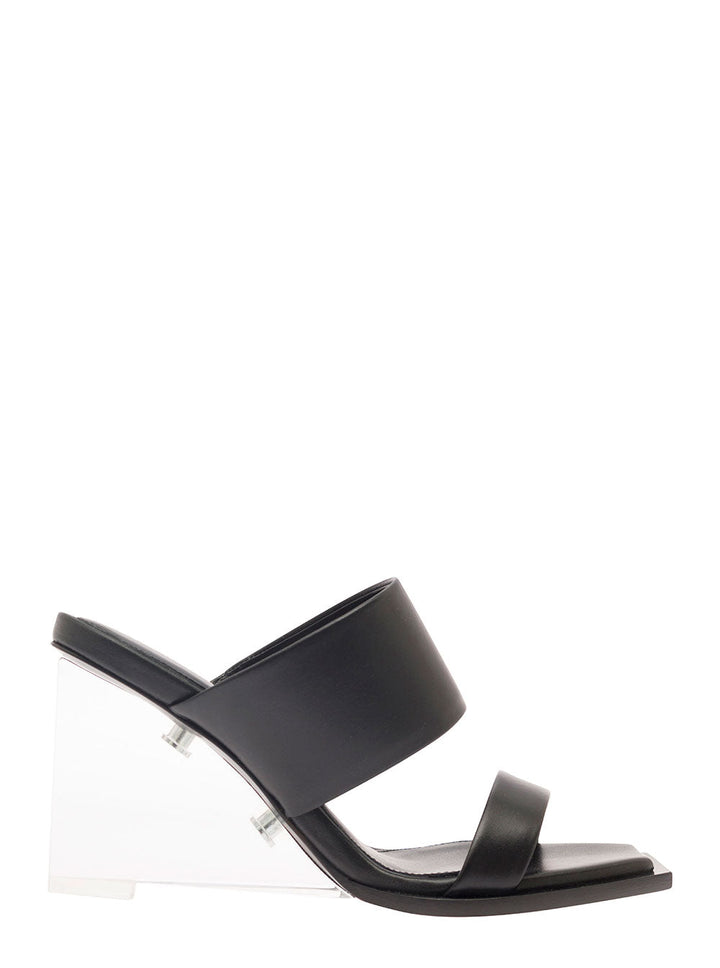 Alexander Mcqueen Women Black Wedge With Double Strap And Trasparent Plexiglass Heel In Smooth Leather Woman