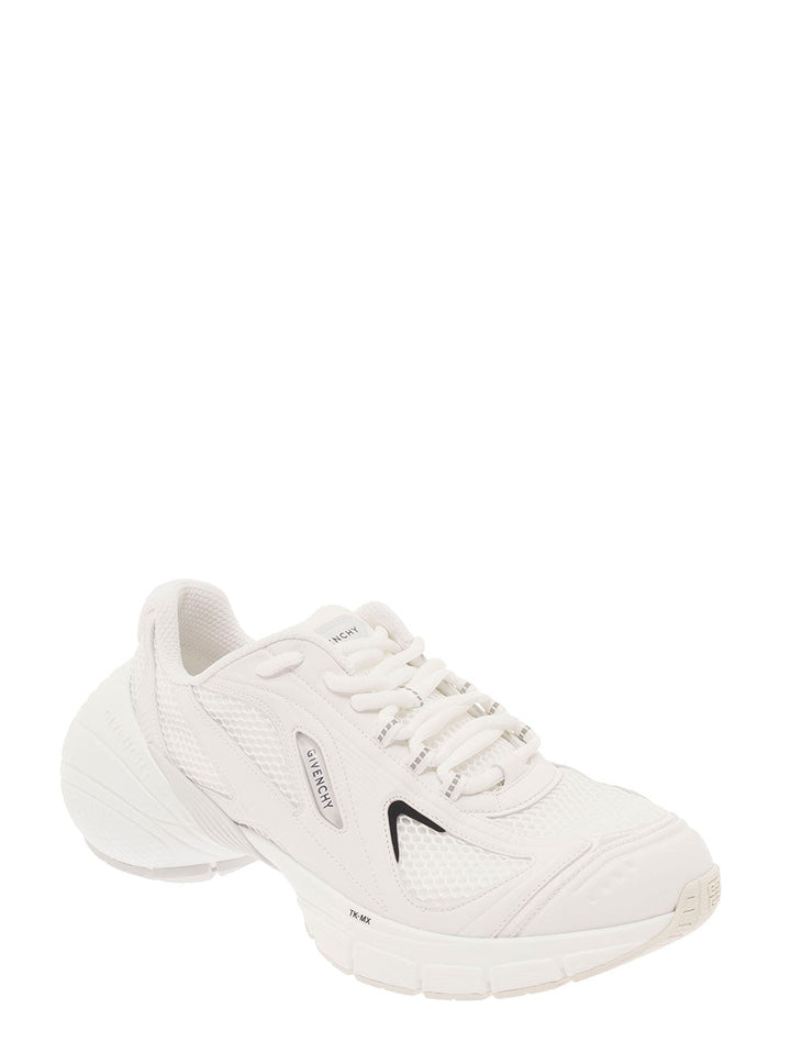 Givenchy Men 'Tk-Mx' White Low Top Sneakers With Side Logo Print In Mesh And Faux Leather Man
