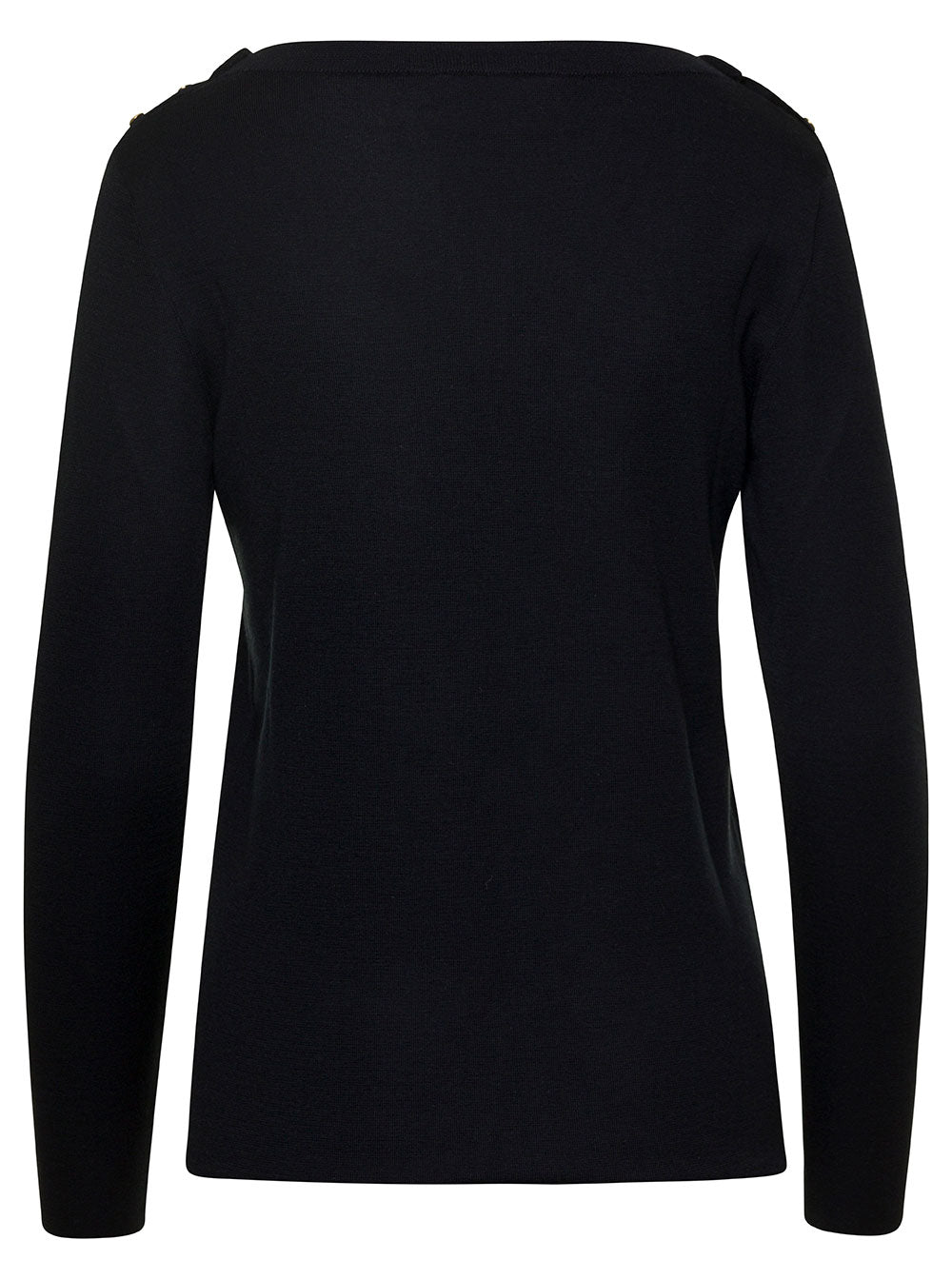 Gucci Women Black Sweater With Boat Neckline And Golden Logo Buttons In Cashmere Woman