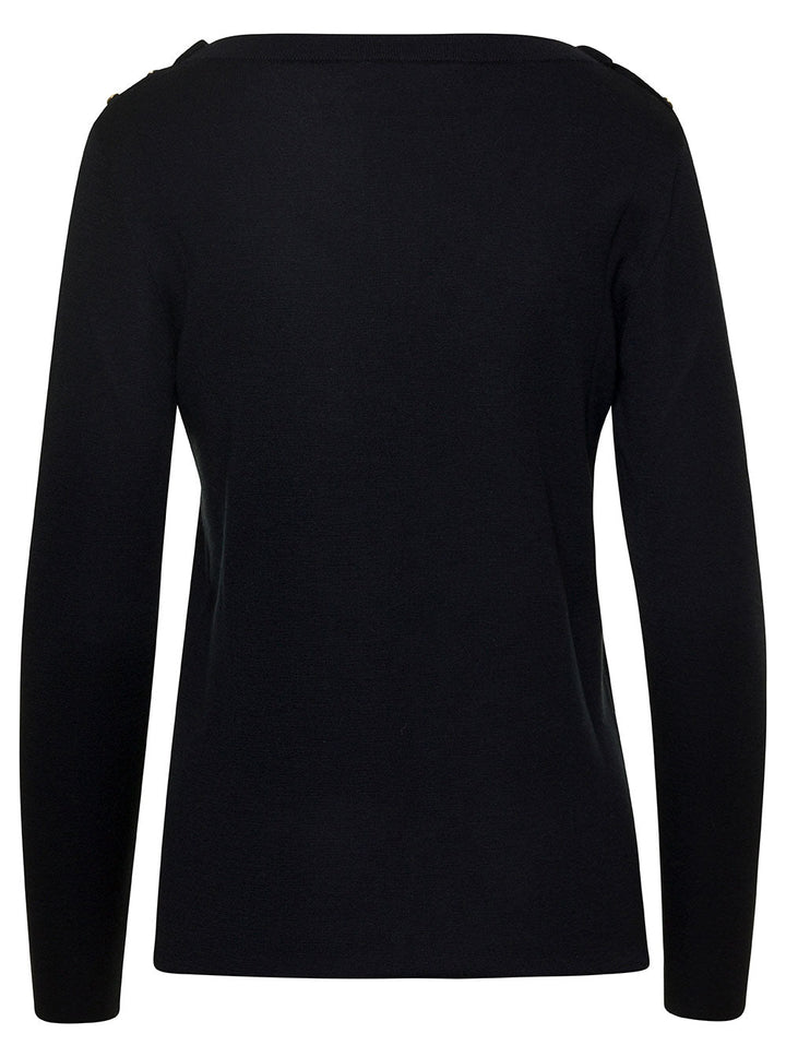Gucci Women Black Sweater With Boat Neckline And Golden Logo Buttons In Cashmere Woman