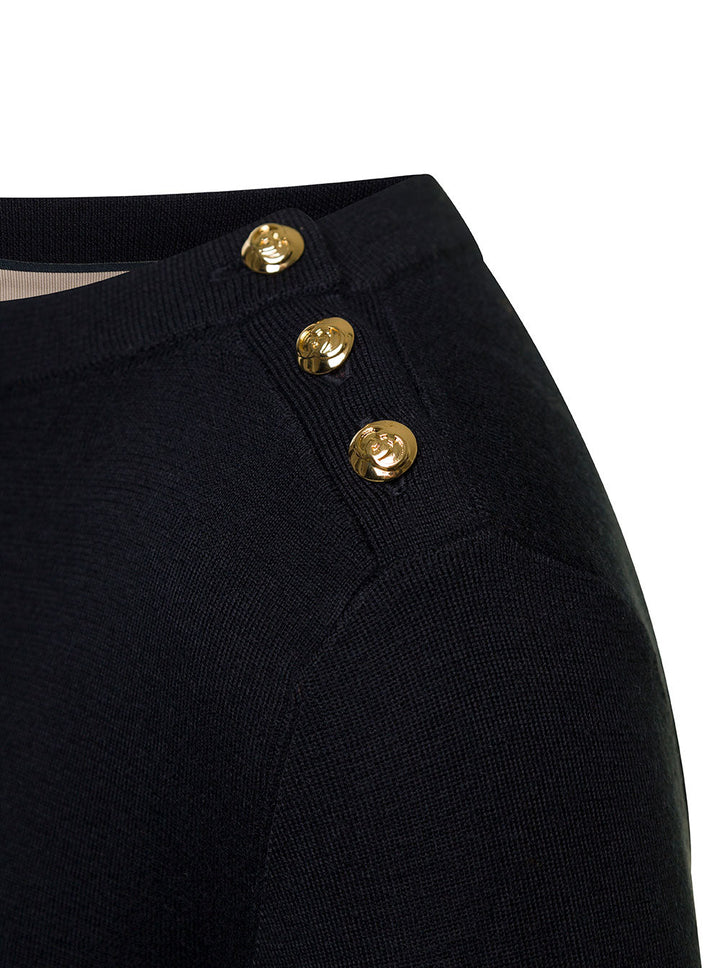 Gucci Women Black Sweater With Boat Neckline And Golden Logo Buttons In Cashmere Woman