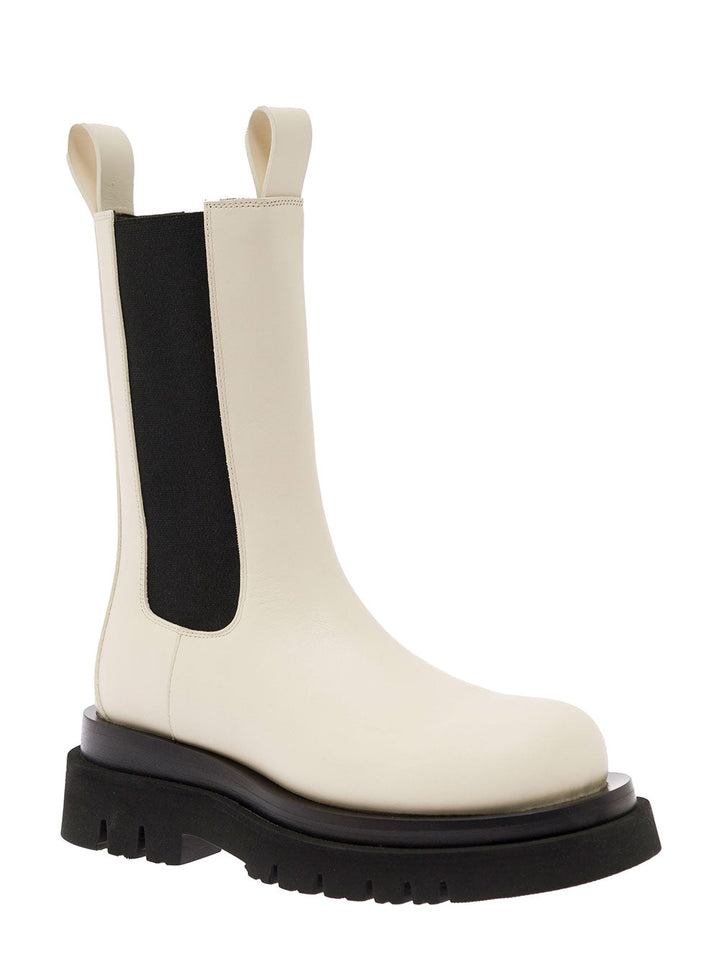Bottega Veneta Women 'Bv Lug' White Boots With Contrasting Multi-Layered Sole In Leather Woman