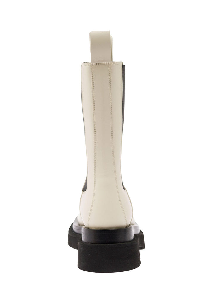 Bottega Veneta Women 'Bv Lug' White Boots With Contrasting Multi-Layered Sole In Leather Woman