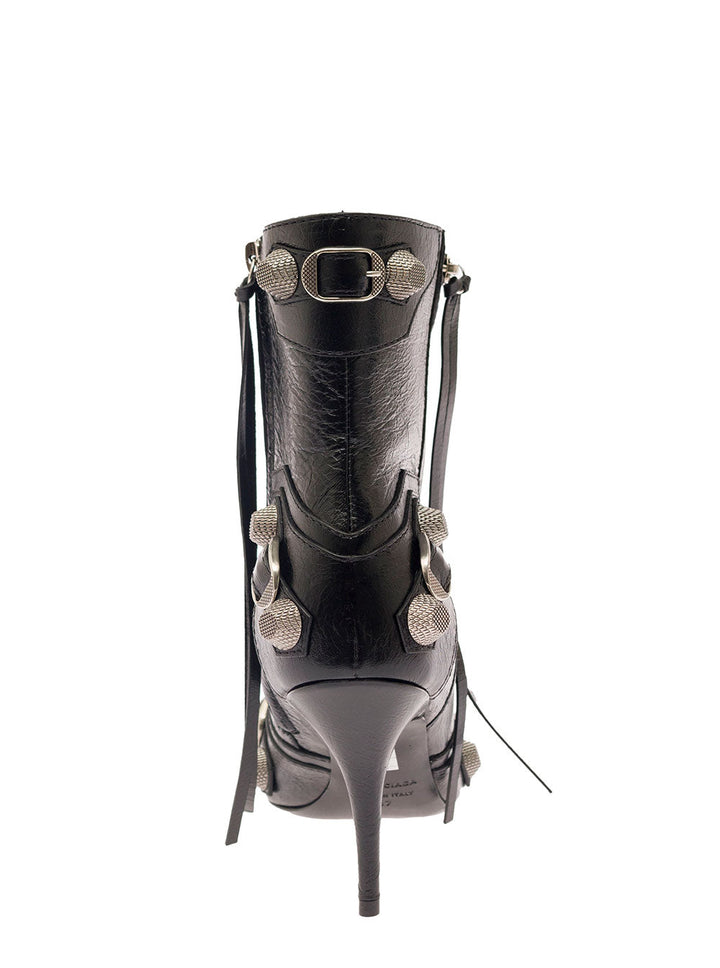 Balenciaga Women 'Cagole' Black Pointed Bootie With Studs And Buckles In Leather Woman