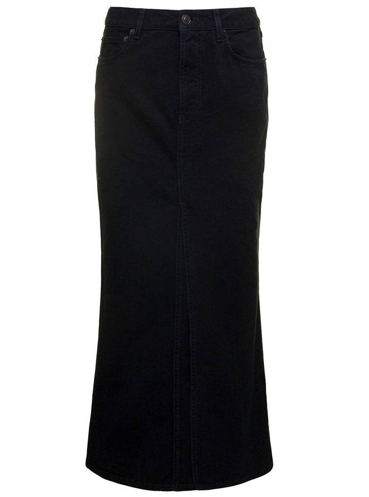 Balenciaga Women Maxi Black Skirt With Logo Patch At The Back In Cotton Denim Woman