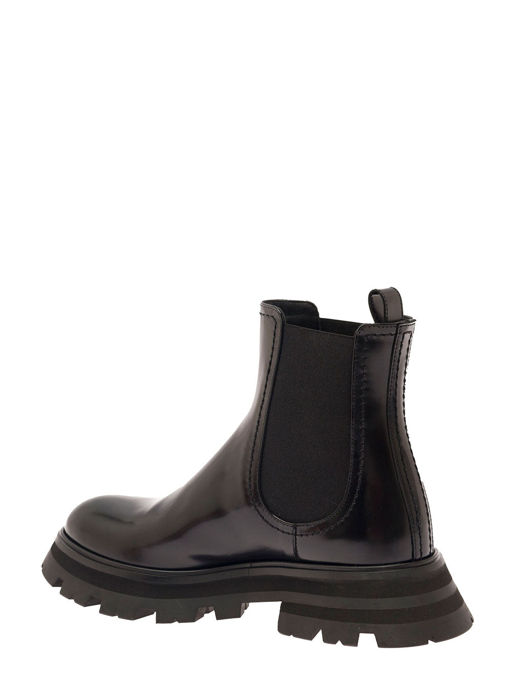 Alexander Mcqueen Women Black Chelsea Boots With Elastic Inserts In Smooth Leather Woman