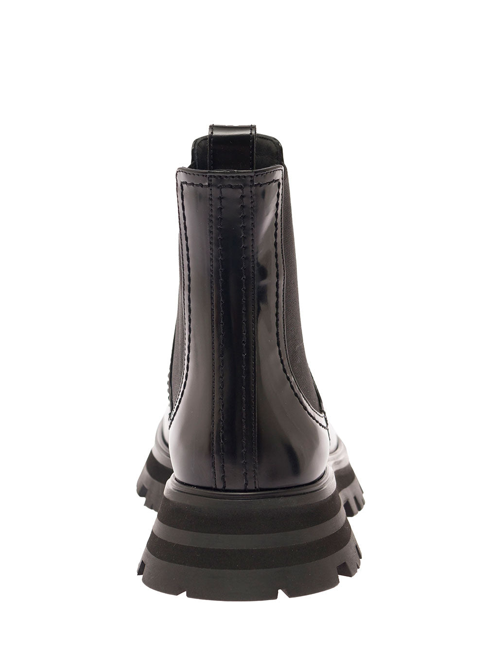 Alexander Mcqueen Women Black Chelsea Boots With Elastic Inserts In Smooth Leather Woman