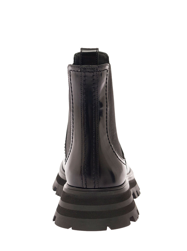 Alexander Mcqueen Women Black Chelsea Boots With Elastic Inserts In Smooth Leather Woman