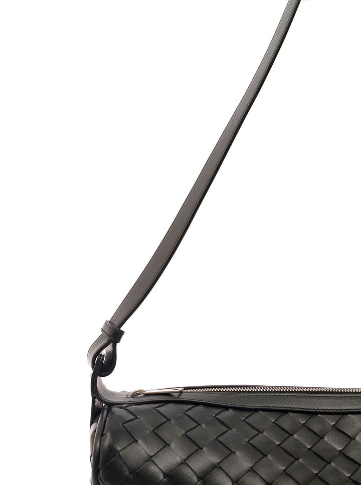 Bottega Veneta Men 'Cannolo' Black Crossbody Bag With Intreccio Motif In Leather Man