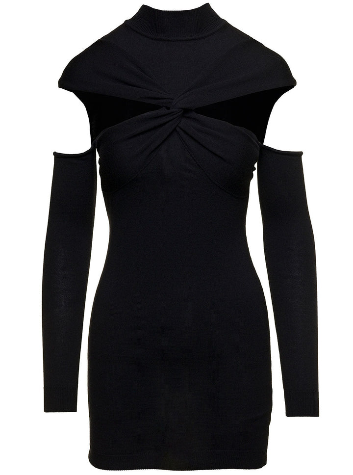 Coperni Women Mini Black Dress With Mock Neck And Twisted Cut-Out In Wool Woman