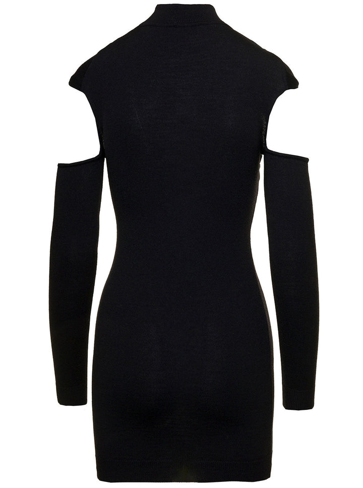Coperni Women Mini Black Dress With Mock Neck And Twisted Cut-Out In Wool Woman