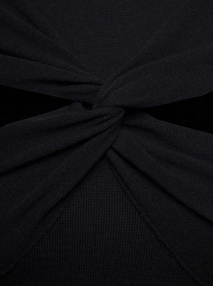 Coperni Women Mini Black Dress With Mock Neck And Twisted Cut-Out In Wool Woman