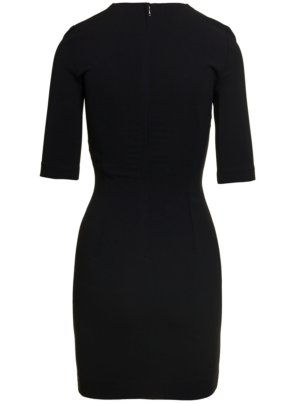 Dolce & Gabbana Women Black Mini Dress With Short Sleeves And Neckline Detail In Viscose Blend Woman