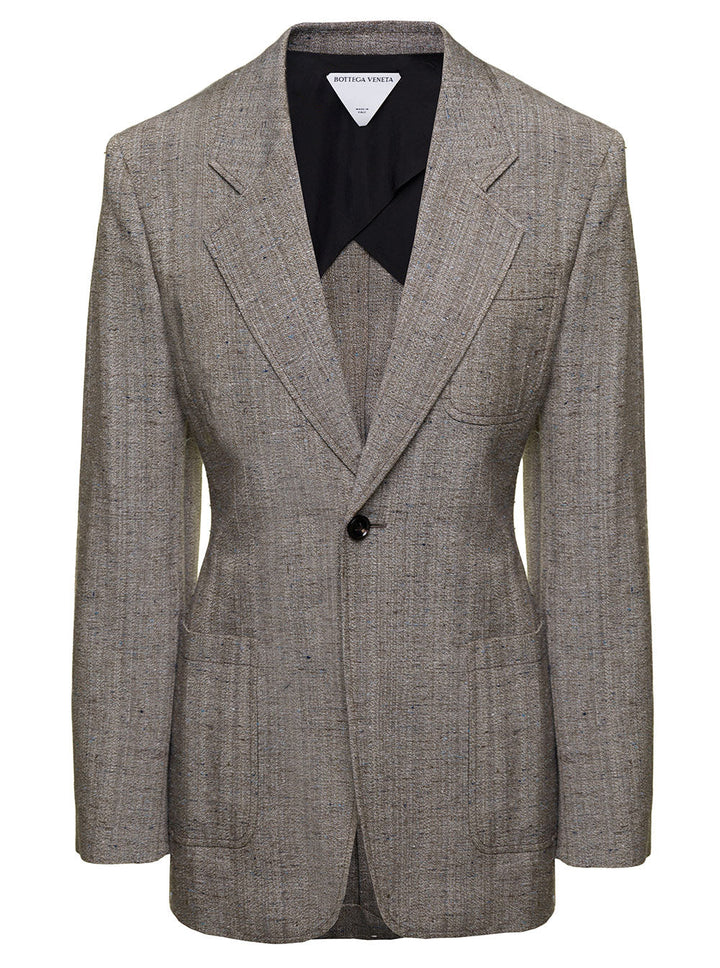 Bottega Veneta Women Grey Single-Breasted Slim-Fitted Jacket With Single Button In Viscose Blend Woman