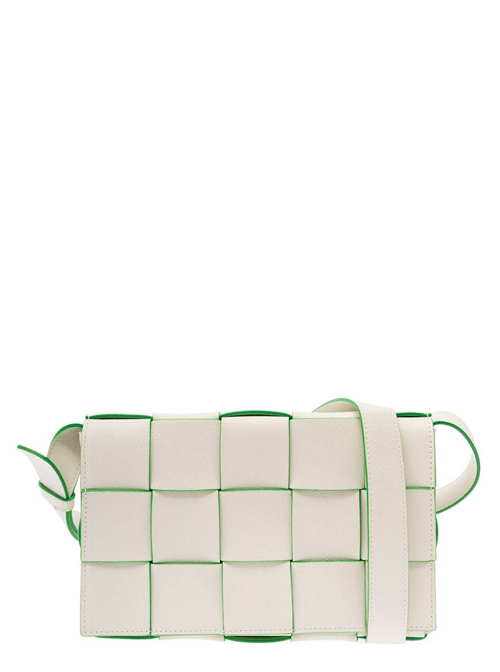 Bottega Veneta Women 'Cassette Fun L' White And Green Crossbody Bag In Intreccio Nappa Leather Woman