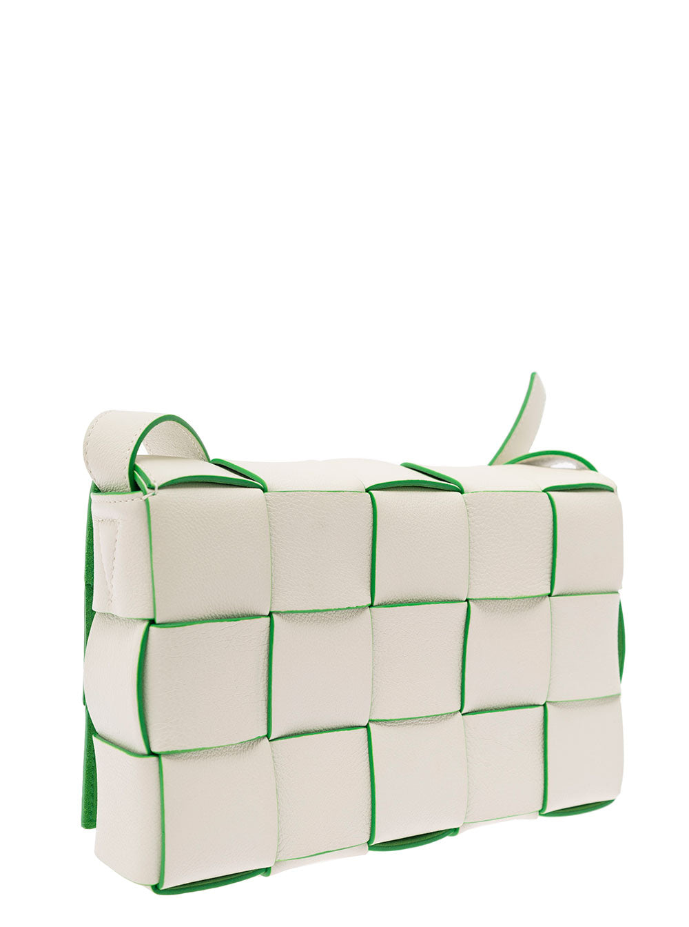 Bottega Veneta Women 'Cassette Fun L' White And Green Crossbody Bag In Intreccio Nappa Leather Woman